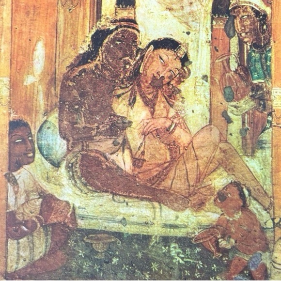 King Queen Original Antique Vintage Fine Art INDIA Print Poster Ajanta Caves LRG